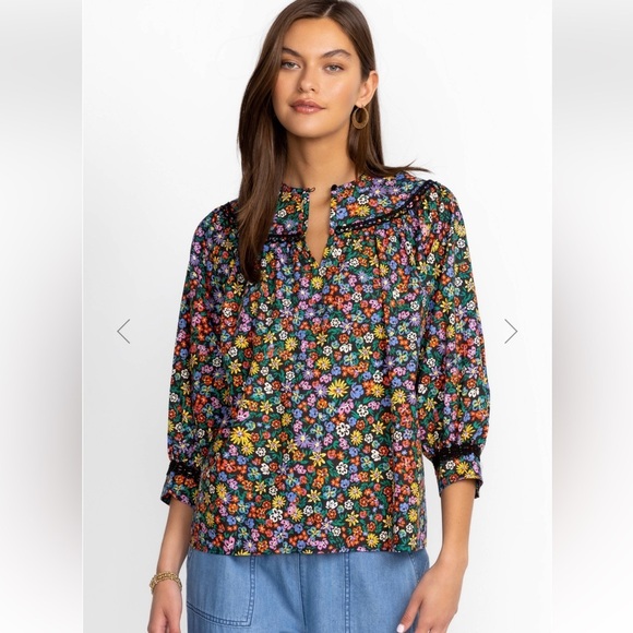 Johnny Was Blouse Risa Poplin in Black Floral - Picture 4 of 9
